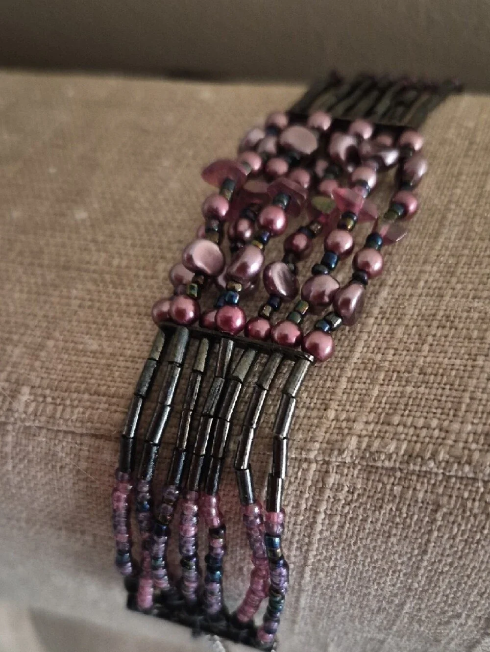 Handcrafted Purple Beaded Multi-Strand Bracelet